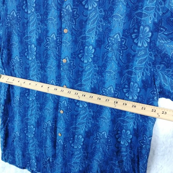 Paradise Collection‎ Mens Shirt Button Down Short Sleeve Blue Floral Stripe XL - Picture 11 of 13